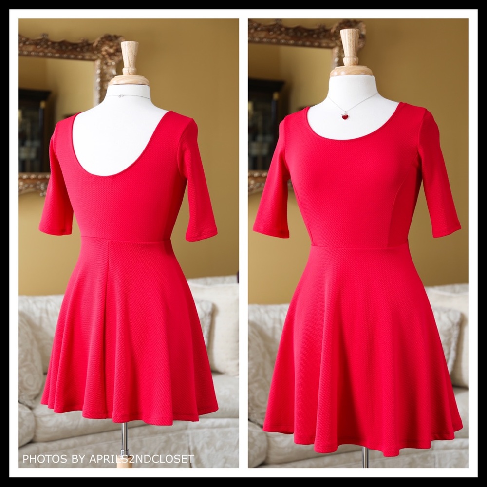 RED A-LINE FIT-AND-FLARE SKATER MINI DRESS A2C - Picture 2 of 8